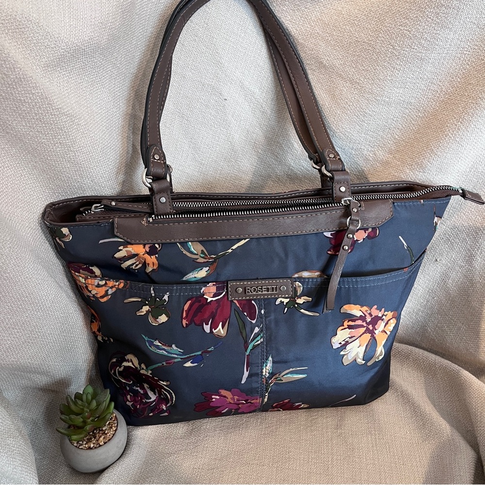 Rosetti Slate Gray Floral Tote Bag